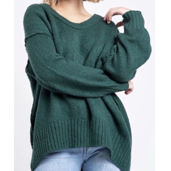 Free People Retro 90s Brookside Slouchy Tunic Sweater Pine Forest Green Large - Picture 1 of 7